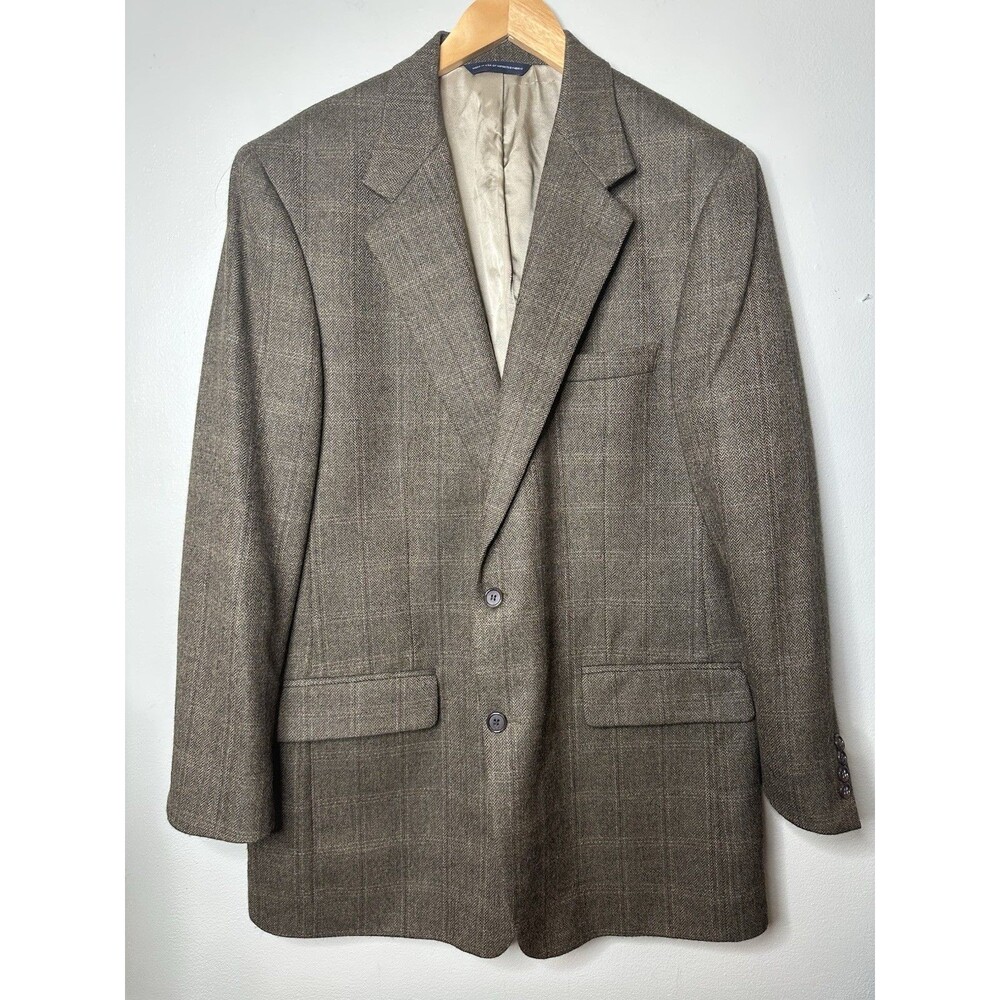 Brooks Brothers Lambswool Tweed Herringbone Blazer Size 43 L Heritage Plaid